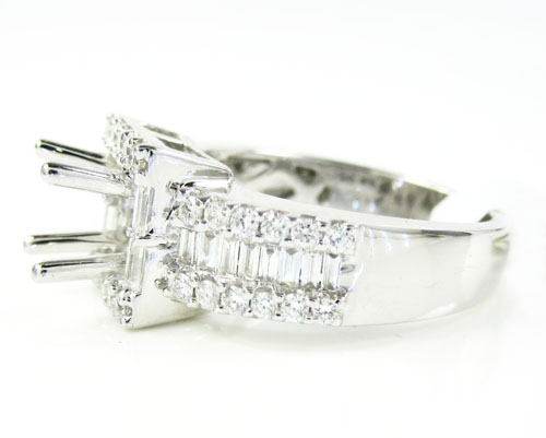 14k white gold round & baguette diamond semi mount ring 0.93ct