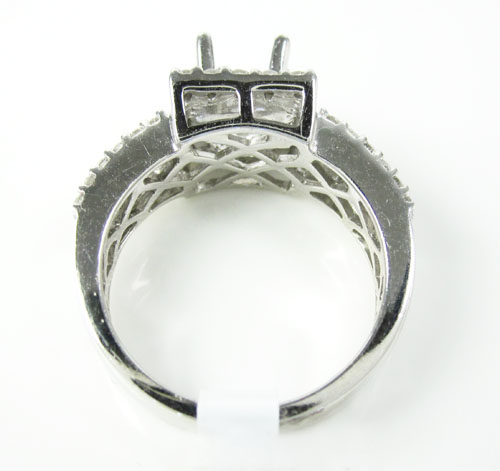 14k white gold round & baguette diamond semi mount ring 0.93ct