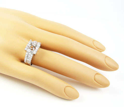 14k white gold round & baguette diamond semi mount ring 0.93ct - Image 5