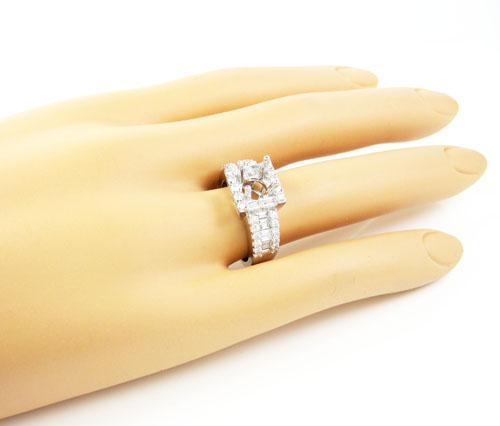 14k white gold round & baguette diamond semi mount ring 0.93ct