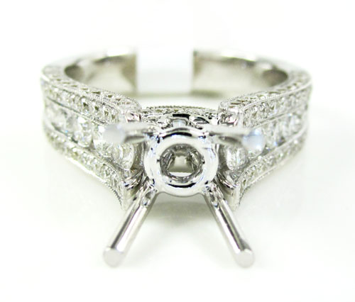 18k white gold round diamond semi mount ring 1.18ct