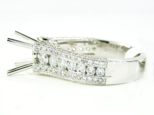18k white gold round diamond semi mount ring 1.18ct
