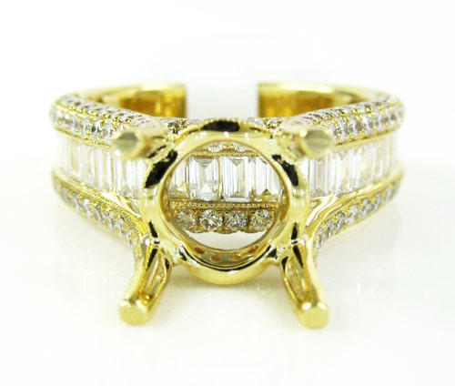 18k yellow gold round & baguette diamond semi mount ring 1.66ct - Image 2