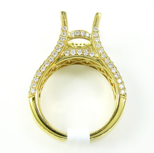 18k yellow gold round & baguette diamond semi mount ring 1.66ct