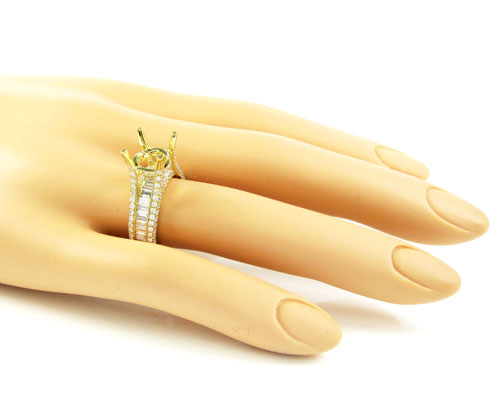 18k yellow gold round & baguette diamond semi mount ring 1.66ct
