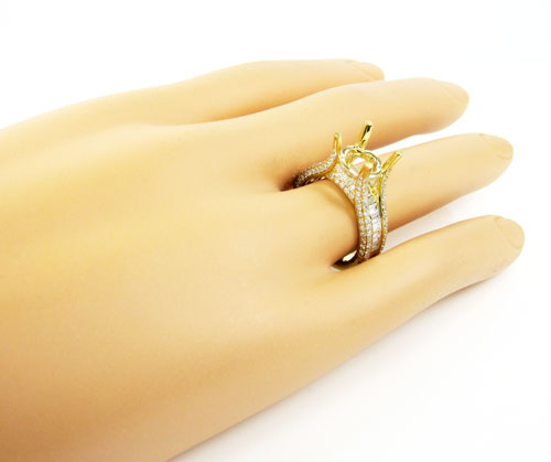 18k yellow gold round & baguette diamond semi mount ring 1.66ct