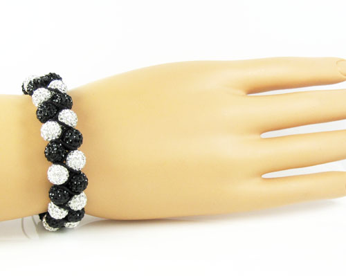 Black & white rhinestone macramé bead black rope bracelet 18.00ct