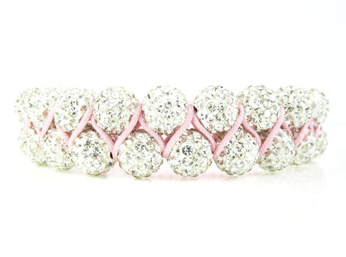 White rhinestone macramé bead pink rope bracelet 18.00ct