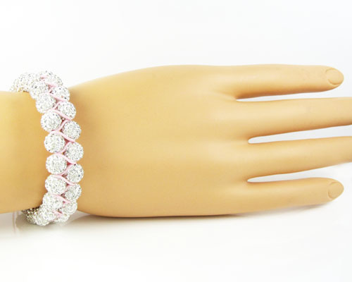 White rhinestone macramé bead pink rope bracelet 18.00ct - Image 3