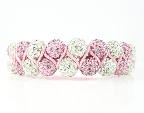White & pink rhinestone macramé bead pink rope bracelet 18.00ct - Image 2