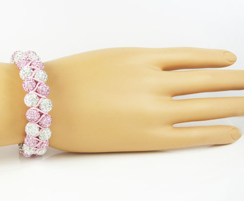White & pink rhinestone macramé bead pink rope bracelet 18.00ct - Image 3