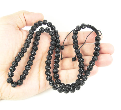 Black rhinestone macramé bead black rope chain 50.00ct