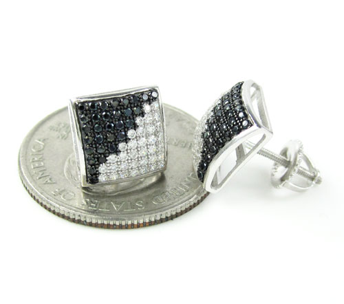 .925 white sterling silver white & black cz earrings 1.28ct
