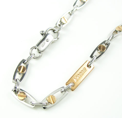 Mens baraka 18k rose & white gold fancy screw link bracelet 8 inches 4mm