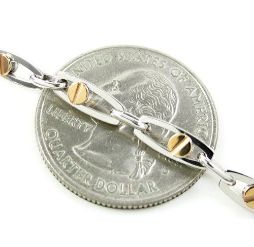 Mens baraka 18k rose & white gold fancy screw link bracelet 8 inches 4mm