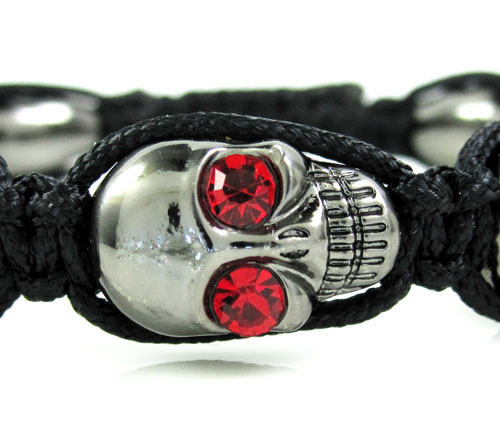 Red rhinestone copper macramé skull bead rope bracelet 8.00ct - Image 2