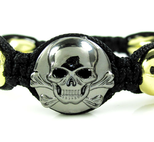 Red rhinestone copper macramé skull bead rope bracelet 6.00ct