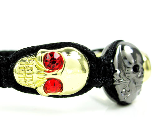 Red rhinestone copper macramé skull bead rope bracelet 6.00ct