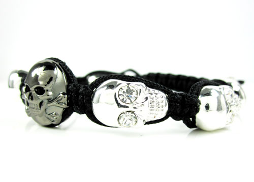White rhinestone copper macramé skull bead rope bracelet 6.00ct