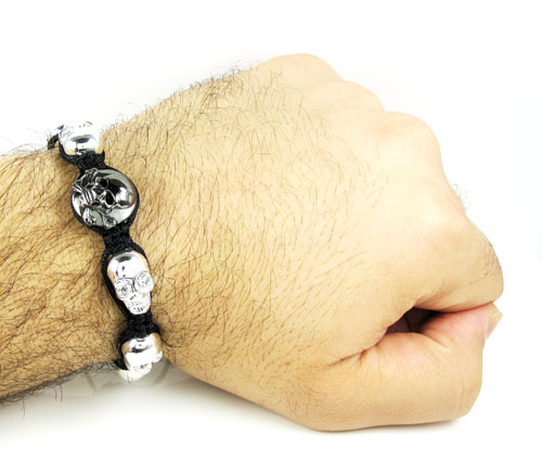 White rhinestone copper macramé skull bead rope bracelet 6.00ct