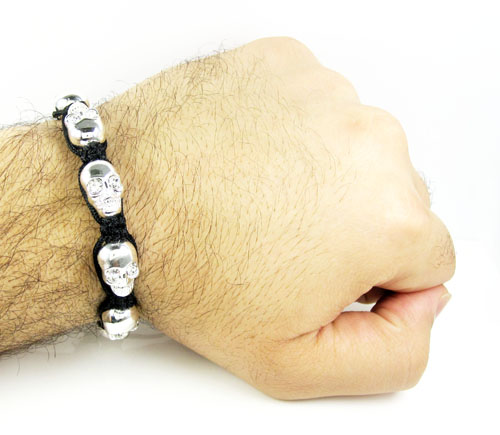 White rhinestone copper macramé skull bead rope bracelet 8.00ct