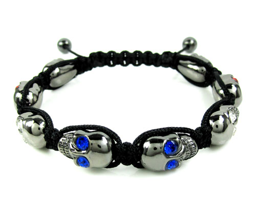 Multi colored rhinestone copper macramé skull bead rope bracelet 8.00ct