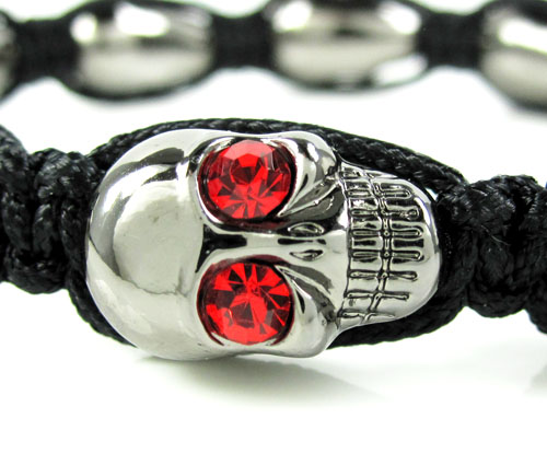 Multi colored rhinestone copper macramé skull bead rope bracelet 8.00ct