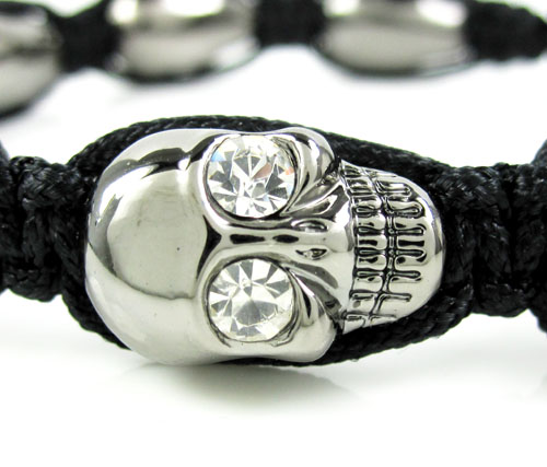 Multi colored rhinestone copper macramé skull bead rope bracelet 8.00ct