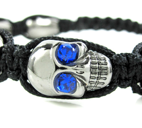 Multi colored rhinestone copper macramé skull bead rope bracelet 8.00ct