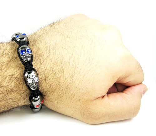 Multi colored rhinestone copper macramé skull bead rope bracelet 8.00ct - Image 7