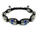 Multi colored rhinestone copper macramé skull bead rope bracelet 8.00ct