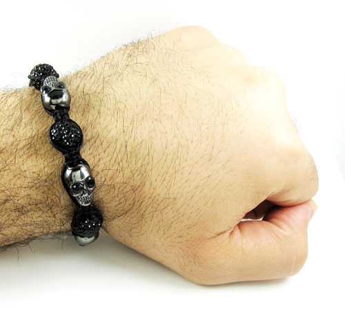 Black rhinestone copper macramé skull bead rope bracelet 14.00ct - Image 3