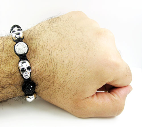 Black & white rhinestone copper macramé skull bead rope bracelet 14.00ct - Image 3