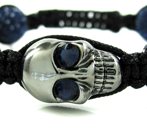 Blue rhinestone copper macramé skull bead rope bracelet 15.00ct