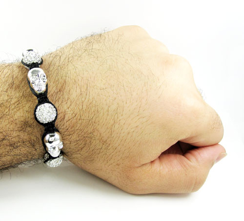 White rhinestone copper macramé skull bead rope bracelet 15.00ct