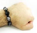 Black & white rhinestone copper macramé skull bead rope bracelet 4.00ct