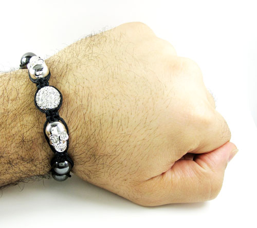 White & black rhinestone copper macramé skull bead rope bracelet 4.00ct - Image 2