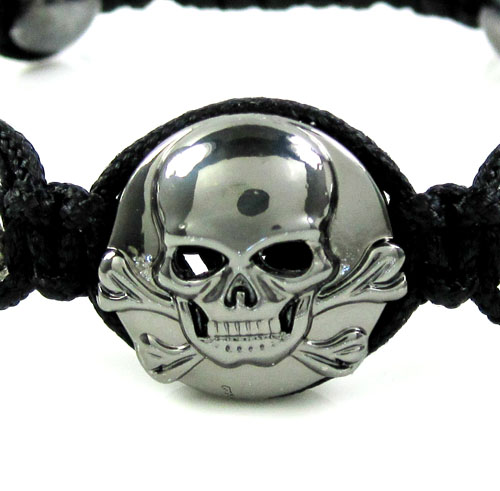 White rhinestone copper macramé skull bead rope bracelet 2.00ct