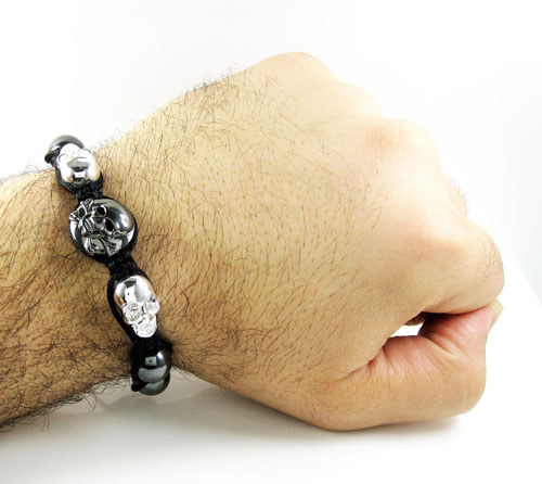 White rhinestone copper macramé skull bead rope bracelet 2.00ct - Image 3