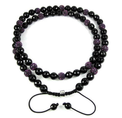 Purple rhinestone macramé black onyx faceted bead chain 17.00ct
