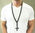 Black onyx rhinestone faceted bead rosary chain 24.00ct