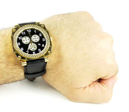 Mens Diamond Black Watch Aqua Master Sport Plastic 1.00 ct