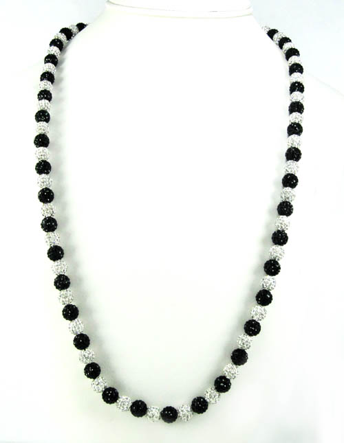 Black & white rhinestone macramé bead black rope chain 50.00ct