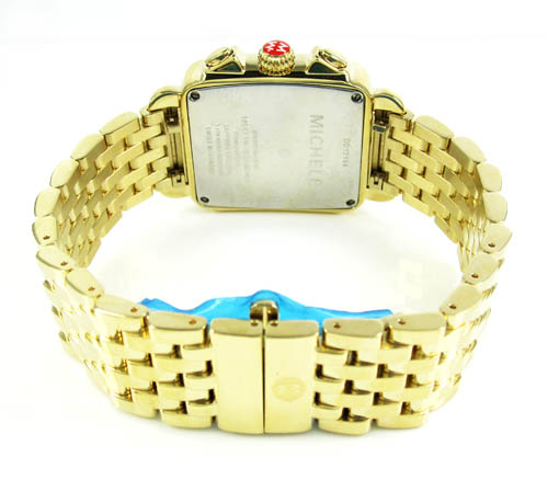 Ladies michele deco day diamond dial yellow stainless steel watch 0.05ct