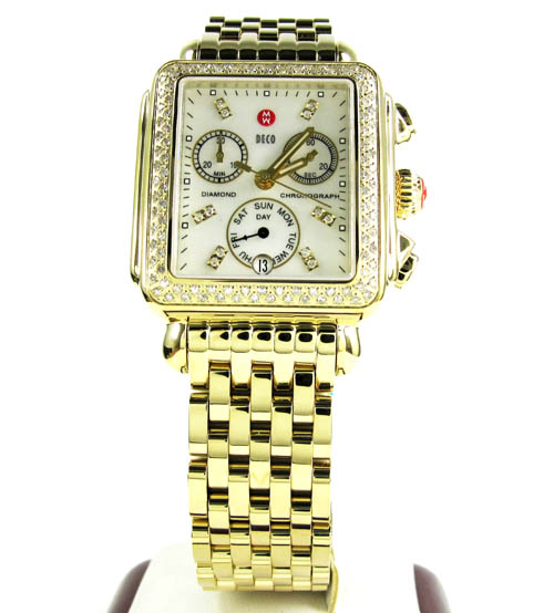Ladies michele deco day diamond yellow stainless steel watch 0.66ct