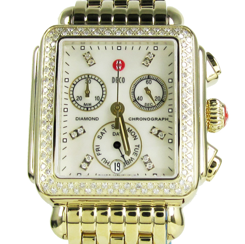 Ladies michele deco day diamond yellow stainless steel watch 0.66ct
