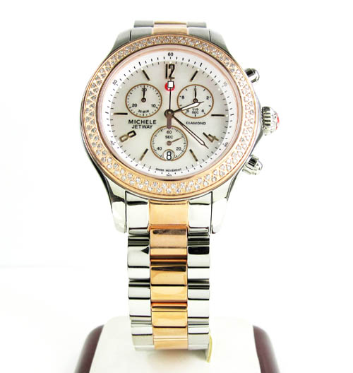Ladies michele jetway diamond white & rose stainless steel watch 0.50ct - Image 2