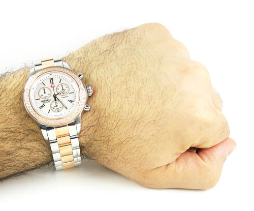 Ladies michele jetway diamond white & rose stainless steel watch 0.50ct - Image 6