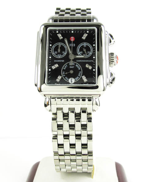 Ladies michele deco day diamond dial white stainless steel watch 0.05ct