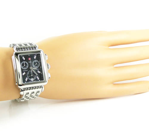 Ladies michele deco day diamond dial white stainless steel watch 0.05ct